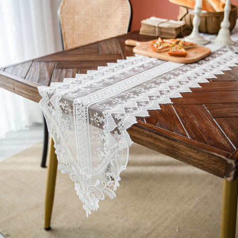 White Lace Table Runner with Print