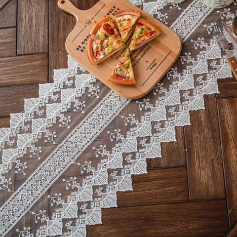 White Lace Table Runner with Print