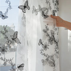 Lynn Botanical Butterfly Embroidered Sheer Curtain