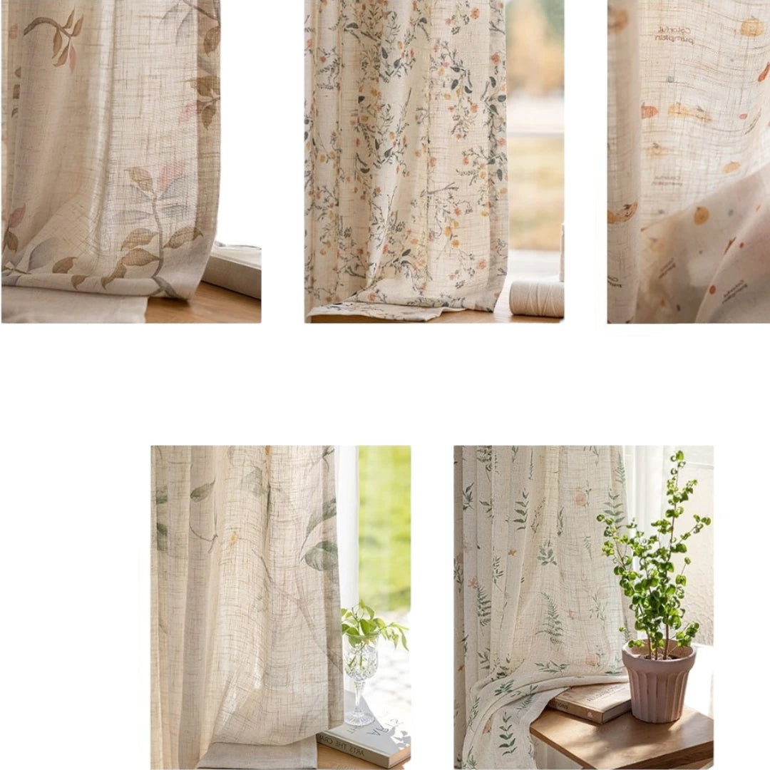  Botanical Nature Print Linen Custom Sheer Curtain