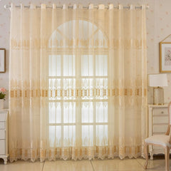 Maya Golden Leaf bestickter transparenter Vorhang mit Spitzenabschluss  