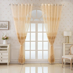 Maya Golden Leaf bestickter transparenter Vorhang mit Spitzenabschluss  