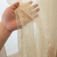 Maya Golden Leaf bestickter transparenter Vorhang mit Spitzenabschluss  