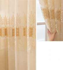 Maya Golden Leaf bestickter transparenter Vorhang mit Spitzenabschluss  