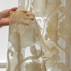 Melanie Champagne Gold Damask Custom Sheer Curtain