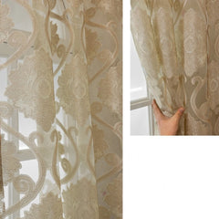 Melanie Champagne Gold Damask Custom Sheer Curtain