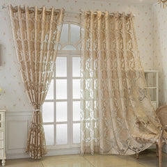 Melanie Champagne Gold Damask Custom Sheer Curtain