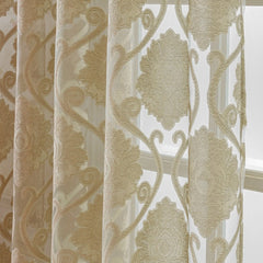Melanie Champagne Gold Damask Custom Sheer Curtain