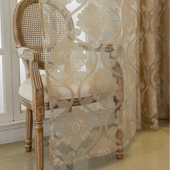 Melanie Champagne Gold Damask Custom Sheer Curtain