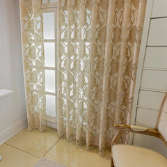 Melanie Champagne Gold Damask Custom Sheer Curtain