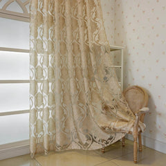 Melanie Champagne Gold Damask Custom Sheer Curtain