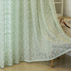 Michelle Sage Leaf Lace Embroidered Custom Sheer Curtain