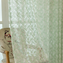 Michelle Sage Leaf Lace Embroidered Custom Sheer Curtain