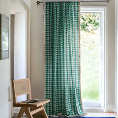 Mina Green Plaid Light Filtering Custom Curtain Tasseled