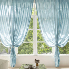Rideau transparent personnalisé en jacquard rayé en lin bleu Pamela  