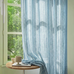 Rideau transparent personnalisé en jacquard rayé en lin bleu Pamela  