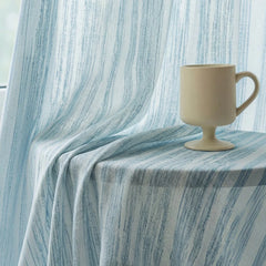 Rideau transparent personnalisé en jacquard rayé en lin bleu Pamela  