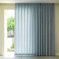 Rideau transparent personnalisé en jacquard rayé en lin bleu Pamela  