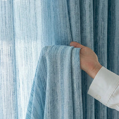 Rideau transparent personnalisé en jacquard rayé en lin bleu Pamela  