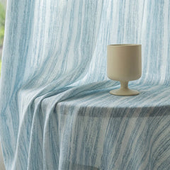 Rideau transparent personnalisé en jacquard rayé en lin bleu Pamela  
