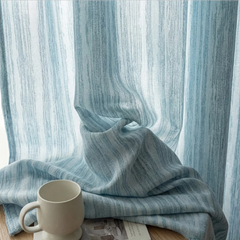 Rideau transparent personnalisé en jacquard rayé en lin bleu Pamela  