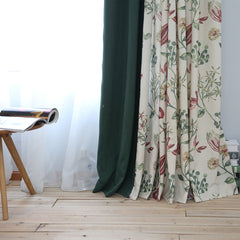 Reina Linen Color-Blocking Floral Blackout Custom Curtain