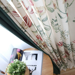 Reina Linen Color-Blocking Floral Blackout Custom Curtain