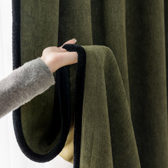 Ruby Chenille Green Thermal Blackout Curtains with Black Trim