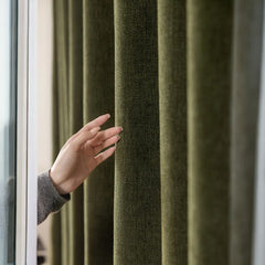 Ruby Chenille Green Thermal Blackout Curtains with Black Trim