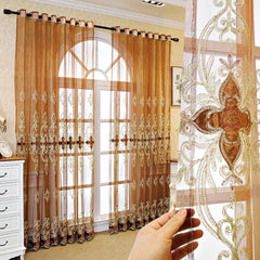 Stacy Luxury Gold Embroidered Baroque Custom Sheer Curtain