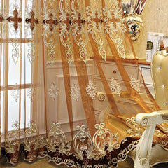 Stacy Luxury Gold Embroidered Baroque Custom Sheer Curtain
