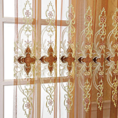 Stacy Luxury Gold Embroidered Baroque Custom Sheer Curtain