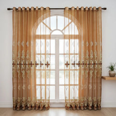 Stacy Luxury Gold Embroidered Baroque Custom Sheer Curtain