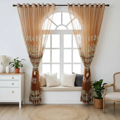 Stacy Luxury Gold Embroidered Baroque Custom Sheer Curtain