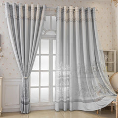 Cortina Transparente Personalizada Sue Woodland Jacquard Cinzenta