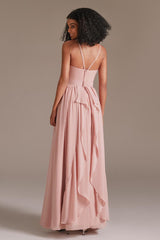 A-line Halter Neck Floor-Length Chiffon Bridesmaid Dress - Dolcewe